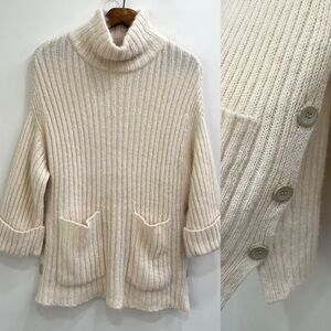 Joie cotton alpaca cream ribbed knit tunic sweater buttoned sides size XXS/S